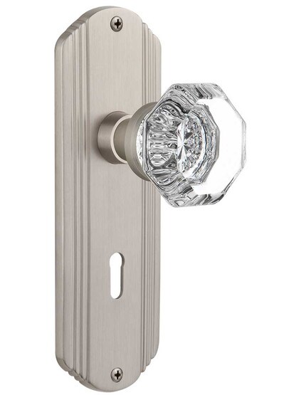 Streamline Deco Door Set With Waldorf Crystal Glass Door Knobs in Satin Nickel .